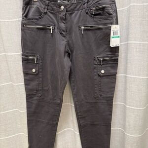 Michael Kors Black Women's Skinny Cargo Jeans with Zip Pockets